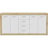 Forte BACCIO Kommode 200, modernes Sideboard mit 4 Schubladen und Türen, Holzwerkstoff, Artisan Eiche Holzdekor | Weiß, 197,1 cm breit x 91,9 cm hoch x 41 cm tief