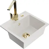 Mexen Milo 1-Becken-Granit-Spüle mit Mischbatterie Rita, Weiß - 6505-20-670300-50