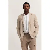 Bugatti Sakko "Modern Fit", Herren, Gr. 50, beige (30, beige), 37% Polyester, 37% Viskose, 15% Wolle, 8% Polyamid, 3% Elasthan, unifarben, normal, Manschette, Sakkos Sakko, Jersey Stretch mit Taschen