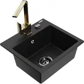 Mexen Milo 1-Becken-Granit-Spüle mit Mischbatterie Rita, Schwarz - 6505-77-670300-50-B