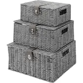 Merkloos Solidchoice – Set aus 3 geflochtenen Aufbewahrungsboxen mit Deckel, Grau