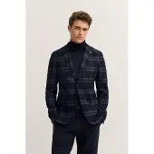 Bugatti Sakko "Modern Fit", Herren, Gr. 58, blau (390, marine), 64% Polyester, 34% Viskose, 2% Elasthan, Glencheckmuster, normal, Manschette, Sakkos Sakko, mit Stretch-Futter & Glencheck