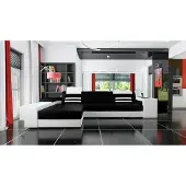 AEA Ecksofa Couch Sofa Ledersofa Wohnlandschaft Beleuchtung & Minibar Braun Beige