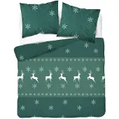 Detexpol Bettwäsche, Flanellbettwäsche, warm, für den Winter 140x200 5621b Weihnachtsgrün