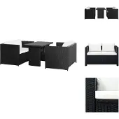 vidaXL 3-tlg. Garten-Lounge-Set mit Auflagen Poly Rattan Schwarz - Gartenmöbel-Sets
