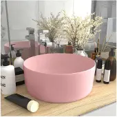 vidaXL s Waschbecken Rund Matt Rosa 40x15 cm Keramik