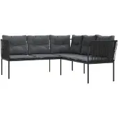 vidaXL Gartensofa in L-Form mit Kissen Schwarz Stahl und Textilene