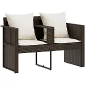 vidaXL Gartenbett mit Sonnenschirm Braun Poly Rattan