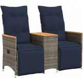 vidaXL Gartensofa Verstellbar 2-Sitzer mit Tisch Grau Poly Rattan