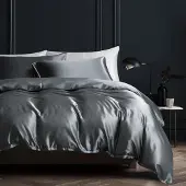 Sonstiges Bettwäsche Set 2-teilig 135x200cm Dunkelgrau Anthrazit Glanzsatin Mikrofaser mit Reißverschluss