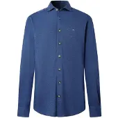 Hackett London für Herren. HM3010837 Blaues Melange-Piqué-Hemd (XXL), Lässig, Baumwolle, Langarm