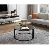 AEA Wohnzimmer Couchtisch Beistelltisch Tisch Edelstahl Möbel Schwarz Rund