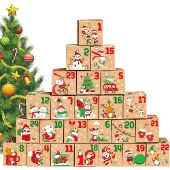 Sonstiges Adventskalender zum Befüllen DIY 24 Kartons Braun 7x7x7cm mit Stickern & Juteschnur