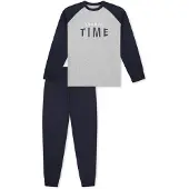 Schiesser Schlafanzug "Pyjama Nightwear Jungs lang Crunch Time", Herren, Gr. 164, bunt (dunkelblau, grau), Obermaterial: 100% Baumwolle CO., Homewear-Sets Schlafanzug