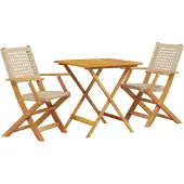 vidaXL 3-tlg. Bistro-Set Beige Poly Rattan und Massivholz