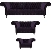 AEA Wohnzimmer Polstermöbel Luxus Set 3tlg Sofas Garnitur Designer Chesterfield