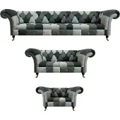 AEA Wohnzimmer Set 3tlg Luxus Sofa Couch Einrichtung Stoff Mehrfarbig Chesterfield