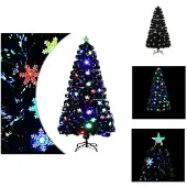 vidaXL Weihnachtsbaum mit LED-Schneeflocken Schwarz 120 cm Fiberoptik - Weihnachtsbäume