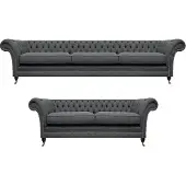 AEA Wohnzimmer Grau Komplett Sofas Luxus Chesterfield Sofagarnitur Textil Möbel