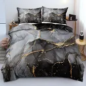 Sonstiges Bettwäsche-Set 220x240 cm 3tlg Marmor Schwarz Mikrofaser