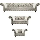 AEA Luxus Design Sofa Set 3tlg Chesterfield Wohnzimmer Weiß Komplett Einrichtung