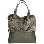 Gave Lux Handtasche Grau Calfhair und Leder Reißverschluss Grey UNIQUE 36x32x14 cm
