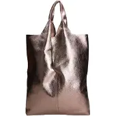 Gave Lux Argenta Style Schultertasche Damen Laminiertes Leder Lamé Italy Iron UNICA 38x44x3 cm