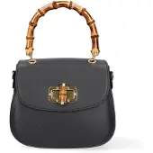 Gave Lux Handtasche aus Runzelleder mit Bambusgriff und verstellbarem Schultergurt Bianco UNICA 23x17x11 cm