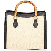 Gave Lux Aella Strohtasche mit schwarzem Leder Damen Handgefertigt in Italien Black B UNICA 25x27x9 cm