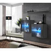 AEA Grau Wandschrank Möbel Wohnwand 130 cm Einrichtung Luxus Komplett Holzmöbel