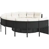 vidaXL Gartensofa mit Kissen Rund Schwarz Poly-Rattan