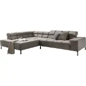 KAWOLA Sofa NELSON Ecksofa Velvet silber Recamiere links mit motorischem Sitzvorzug