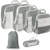Unyqoos Packwürfel mit Kompression - 6-teiliges Koffer-Organisationsset, grau