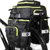 Unyqoos Fahrradtasche 3‑in‑1, wasserdichte Gepäckträgertasche 75 L – trapezförmiger Rucksack + 2 Seitentaschen mit Regenhülle, Polyester‑PVC, reflektierend, für Herren