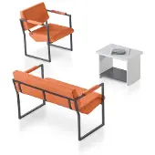 AEA Designer Büro Set Leder Zweisitzer Designer Couchtisch Lehnsessel 3tlg