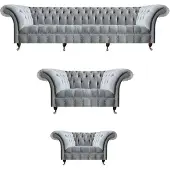 AEA Hellgraue Wohnzimmer Chesterfield Sofas Sessel 2-Sitzer Viersitzer 3tlg