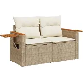 vidaXL Gartensofa mit Kissen 2-Sitzer Beige Poly Rattan