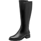 Tamaris Stiefel , Damen, Gr. 41, Synthetik Textil, Normalschaft, schwarz, Leder, Lederimitat, unifarben, Schuhe Stiefel, Blockabsatz, Langschaftstiefel mit schicker Logoprägung