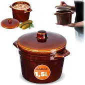 Kadax Steinzeugtopf, Keramiktopf mit Seitengriffen und Deckel, Spülmaschinenfester Steinguttopf, handgemachter Gärtopf aus Keramik, Einlegtopf für Gurken (1.5L)
