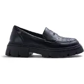 Gioseppo Mokassins aus schwarzem Leder, Uni, mit metallischen Nieten, gepolst