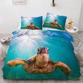 Sonstiges Bettwäsche-Set Meeresschildkröte 135x200 cm 4-teilig Mikrofaser 3D Motiv mit Reißverschluss