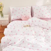 Sonstiges Bettwäsche 140x200cm 2-teilig Weiß Rosa Schleifen Herzen Mikrofaser mit Reißverschluss
