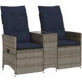 vidaXL Gartensofa Verstellbar 2-Sitzer mit Tisch Grau Poly Rattan