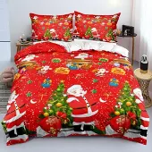 Sonstiges Bettwäsche Set Weihnachten 155x220cm Rot Bunt Mikrofaser 2-teilig mit Reißverschluss