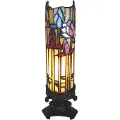 LumiLamp Clayre & Eef Tiffany Tischlampe 15x15x27 cm Beige Blau Glas Blumen