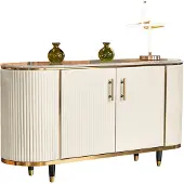 KAWOLA Sideboard MARIA Marmorplatte Kunstleder weiß