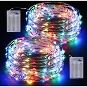 Dripio LED-Lichterkette, 2x12m, 120 bunte Mikro-LEDs, Batteriebetrieb, Silberdraht