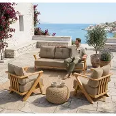AEA Gartenlounge Set 3-Sitzer Sofa Sessel Beige Komfortabel Terrasse