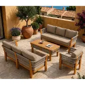 AEA Gartenlounge Set 3-Sitzer sofa Sessel Beige Kissen Elegant Couchtisch