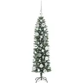 vidaXL Künstlicher schlanker Weihnachtsbaum Grün und Weiß 120 cm